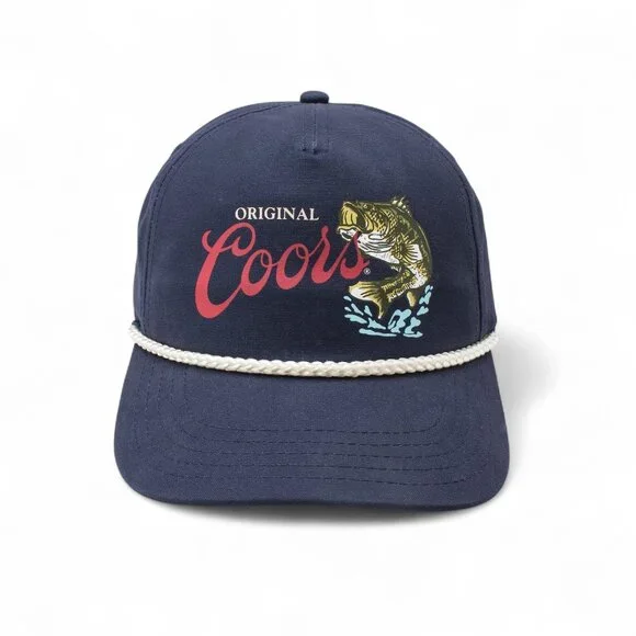 Coors Cappy Navy Blue Hunting/Fishing Rope Hat Fish Print Snapback - Picture 3 of 5